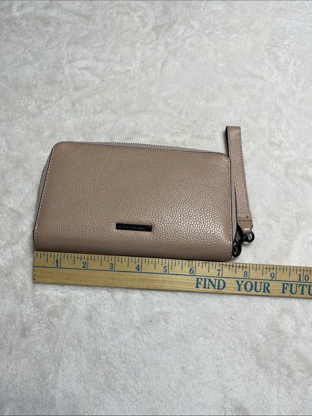 Rebecca Minkoff Regan Taupe Pebbled Leather Wristlet Wallet